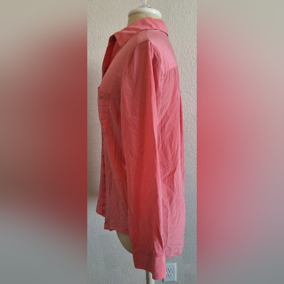 100% SILK ANN TAYLOR Button Up Long Sleeve Pocket Shirt/ Blouse Med Pink - Picture 10 of 13
